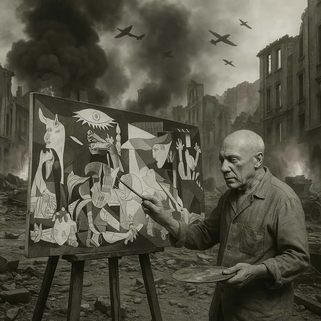 picaso peint guernica live-painting www.amuserlagalerie.fr